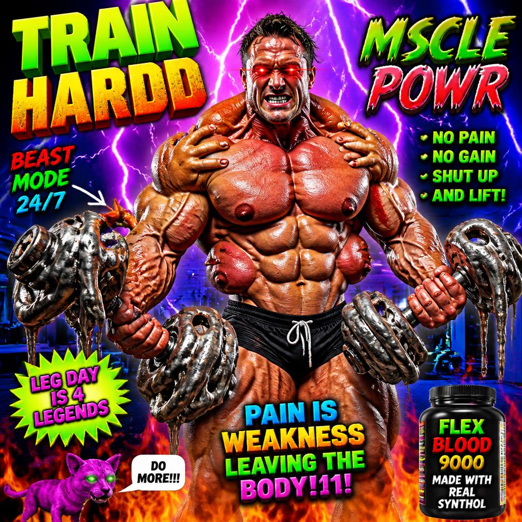 Hilariously bad AI-generated gym poster, an example of what NOT to hang on your wall